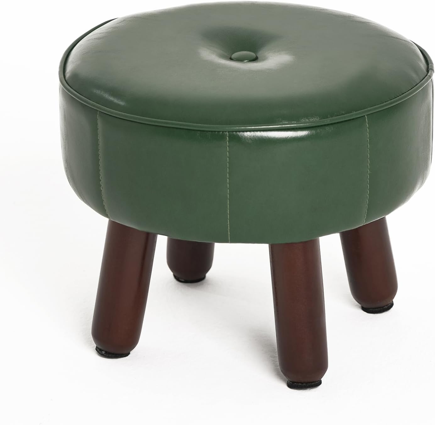 Small Foot Stool Ottoman, Round Pouf Foot Rest, Footstool Ottomans with Legs Under Desk, Faux Leather Footrest for Couch, Living Room, Bedroom, Hallway, Office, 13”L x 13”W x 10.2”H