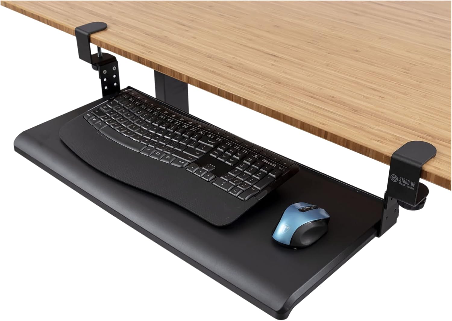 Stand Up Desk Store Large Clamp-On Retractable Adjustable Height Under Desk Keyboard Tray | for Desks Up to 1.5″ (Large, 33″ Wide)