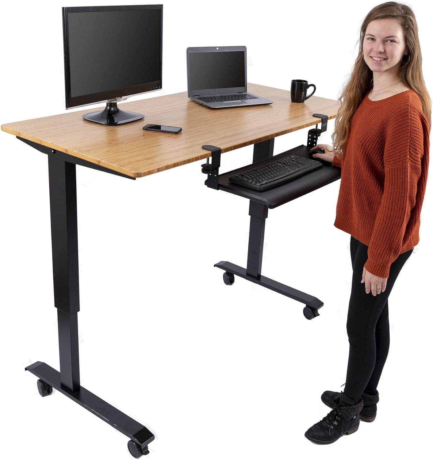 Stand Up Desk Store Large Clamp-On Retractable Adjustable Height Under Desk Keyboard Tray | for Desks Up to 1.5″ (Large, 33″ Wide)