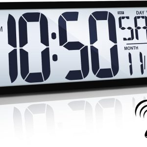 TXL Atomic Clock with Backlight, 14.2″ Large Digital Wall Clock Battery Operated, Digital Clock Large Display with Day, Date & Temperature, Large Wall Clock for Bedroom, Livingroom, Office